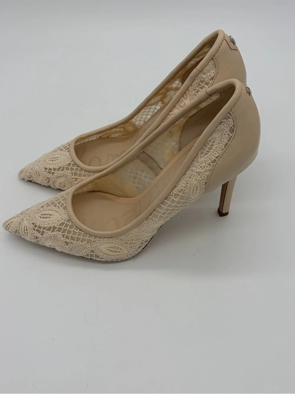 Sam Edelman Beige Lace Pointed-Toe Pumps
